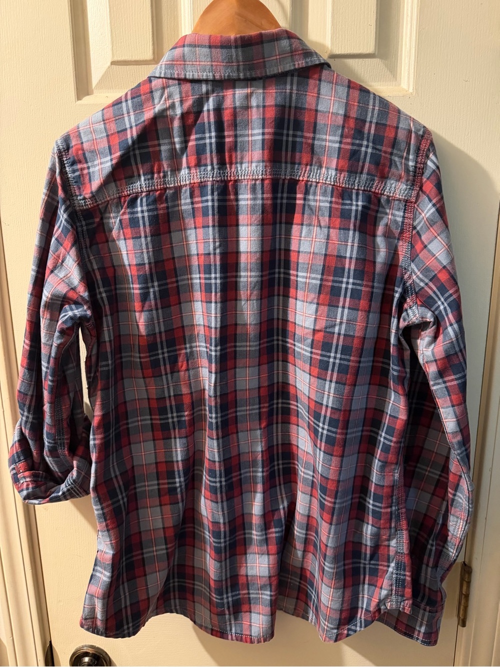 Carhartt Men's Red and Blue Plaid Button-Down Shirt